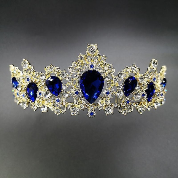 Krone Ornament Brude Bryllup Tilbehør Simpel Legering Diamant Blå Krystal Brudekjole Smykker
