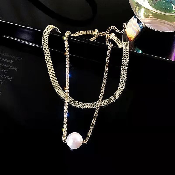 Halsband Pearl Choker Modesmycken B1837 golden color