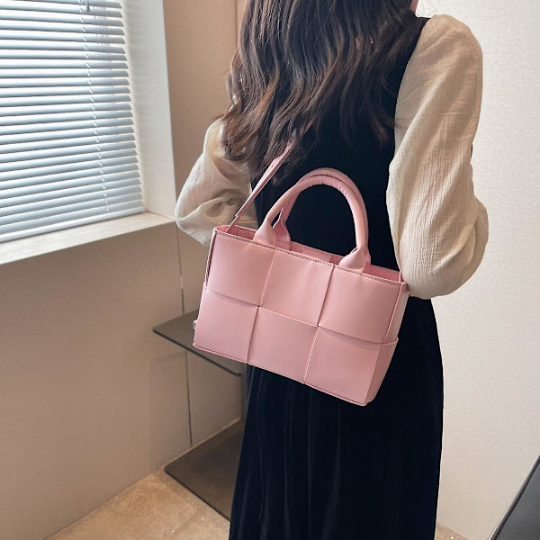 Pu Läder Axelväskor För Kvinnor 2023 Dam Woven Strap Crossbody Bag Kvinnliga Handväskor Design Cross Body Bag (rosa)