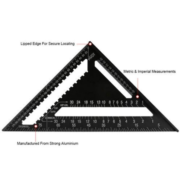 Träbearbetning fyrkantig layout vinkellinjal mätverktyg (7 tum svart metrisk)
