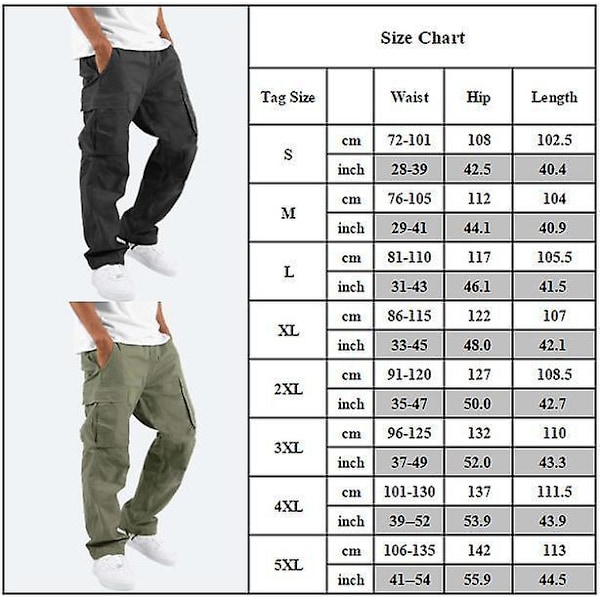 Herr Multi Pockets Cargo Byxor Baggy Work Combat Byxor Green 4XL