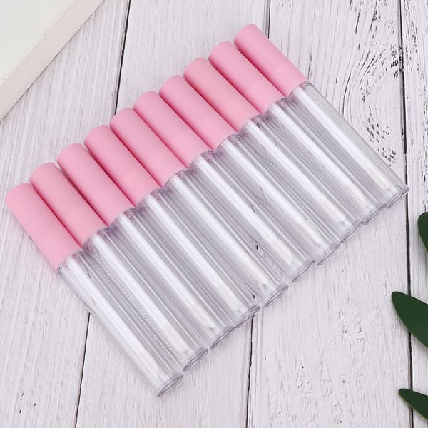 10 påfyllningsbara läppglansflaskor DIY tomma läppbalsamtuber 2,5 ml rosa kork transparent kropp