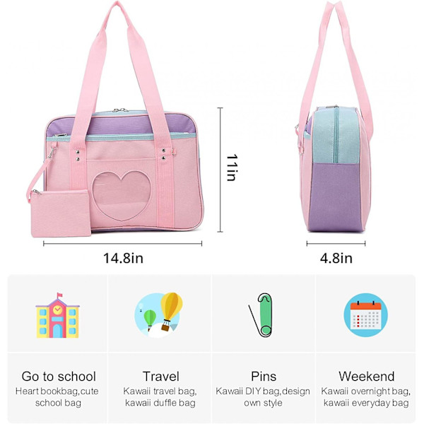 Ita Bag Heart Japansk Skolväska Stor Anime Axelväska Kawaii Handväska För Kvinnor A916-171 Pink