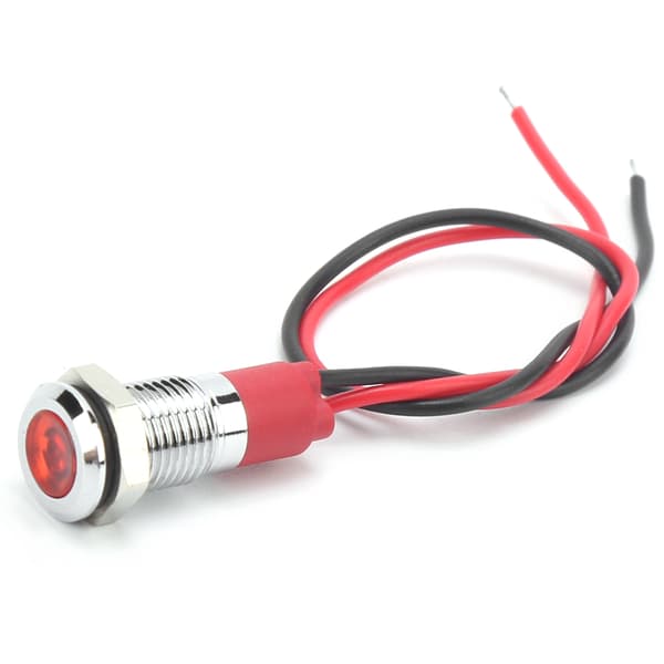 8 mm vanntett LED-indikatorlampe rød ledningskabel