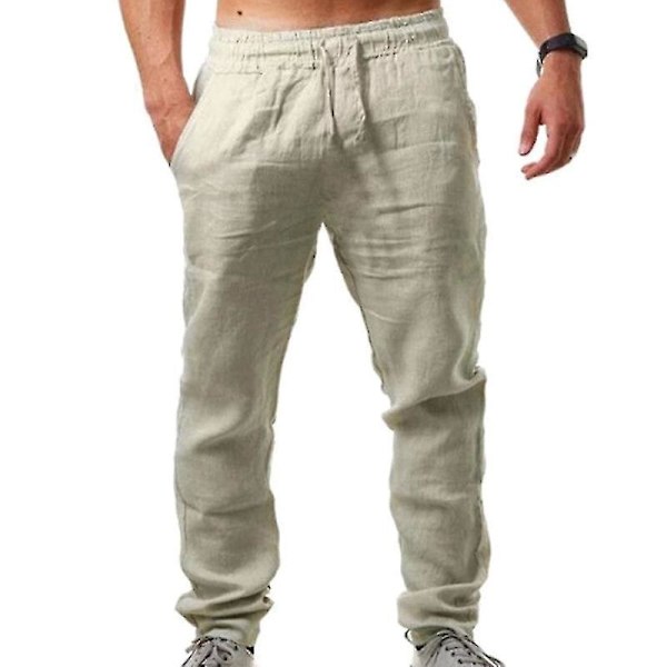 sommar byxor i linne för män Khaki 3XL
