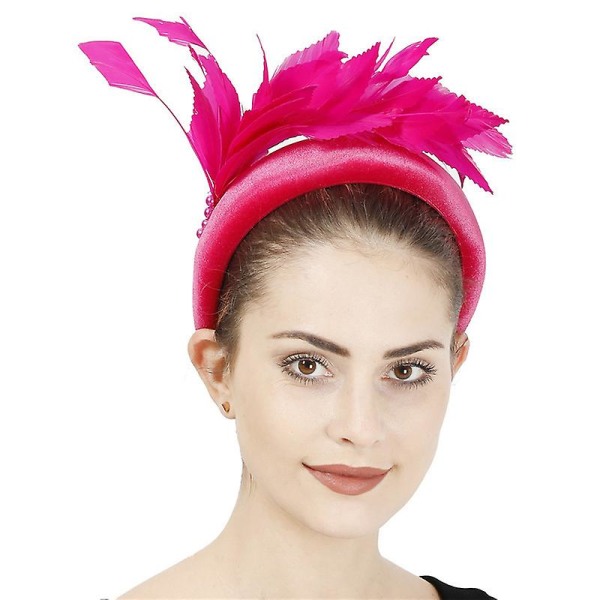 Feather Pannband Elegent Retro Utsökt utförande Huvudbonader för kvinnor och flickor Bröllop Tea Party Red