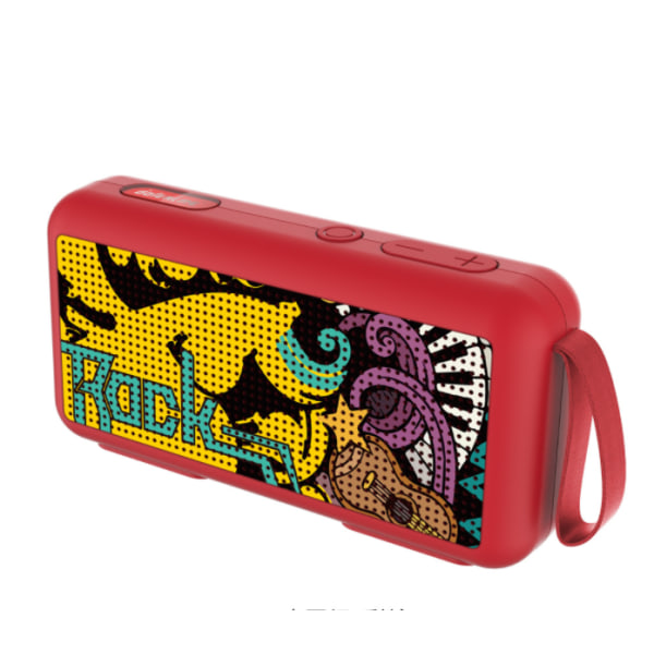 Bluetooth högtalare, kreativ graffitimålad minikort FM trådlös högtalare (röd målning),