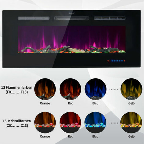 42" seinään kiinnitettävä sähkötakka, 13 kristalliefekti 13 paloefekti, säädettävä termostaatti, 2 lämpöasetusta (B