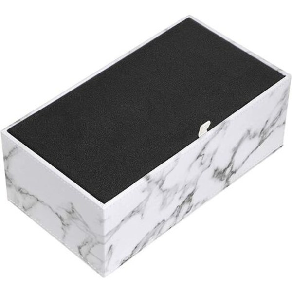 Rektangulär PU-läderdispenser vävnadslåda, för familj, kontor, surfplatta (vit marmor) 24x12x9cm
