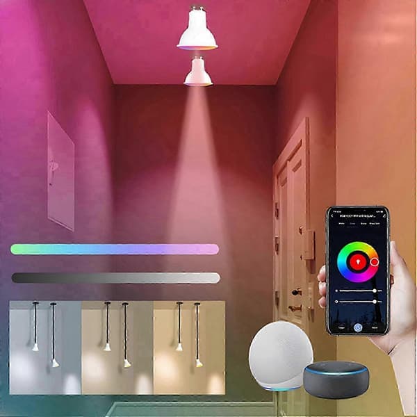Fem WiFi GU10 smarta LED-lampor, dimbara, 5W, 220V, stöder smart hem-appkontroll, kompatibla med Alexa och Google Assistant.,Ny 2026
