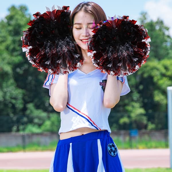 Sølv Røde Cheerleading Pom Poms for Dansefest Skoleidrettskonkurranse