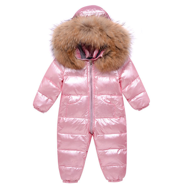 Barns pälskrage vit ankdun förtjockad dunjacka pink 100cm