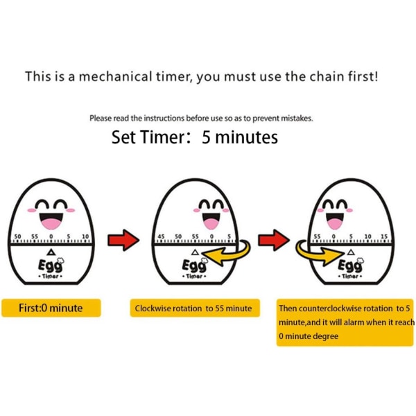Hauska keitetyn munan kypsennysajastin, 1 tunnin lasten mekaaninen ajastin keittiöön, opiskelu, kotitehtävä, urheiluharjoitus (keltainen)