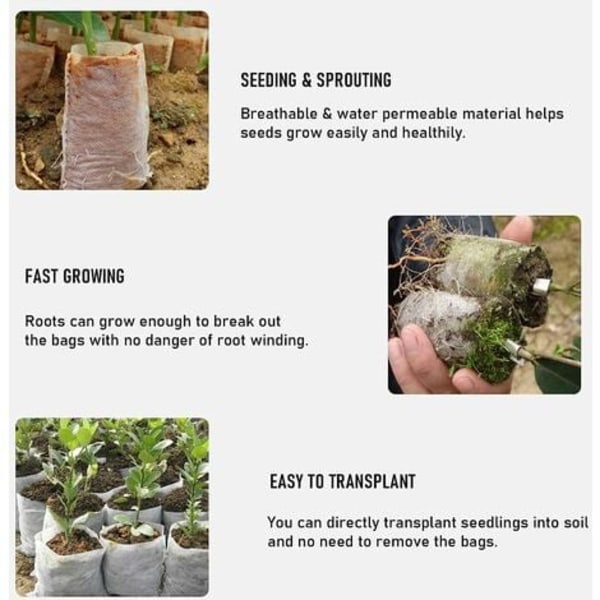Plantesække Haveplanteposer Biologisk nedbrydelig frøplantepose Avlsvækstposer 8*10cm 200stk Hvid