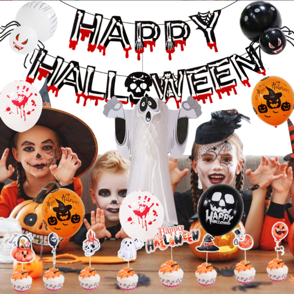 Halloween Ballon Sæt Blod Banner Papir Honeycomb Stereo Ghost Pakke Ghost Festival Festdekoration (Halloween Blood Hånddug Sæt 1)