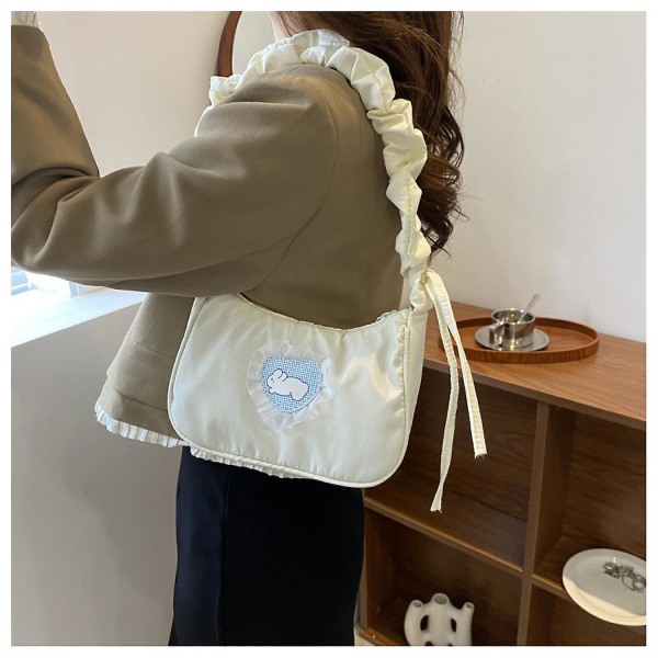 Crossbody-väskor för kvinnor Mjukt mode Härlig rosett Crescent Axelväska Mode Canvas Dumplings Handväska (vit)