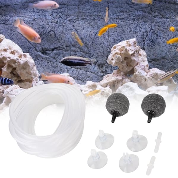 Akvarium Luftpumpe Tilbehørssett Boblestein Slange Sugekoppholder Ventil Lufter