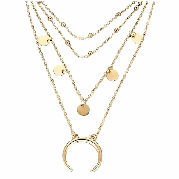 Runt stycke Moon Pendant Multi Layer Round Bead nyckelben halsband