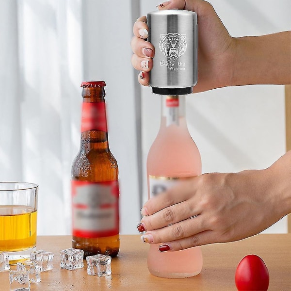 Ölflasköppnare, magnet i rostfritt stål Push Down, pop Off Soda