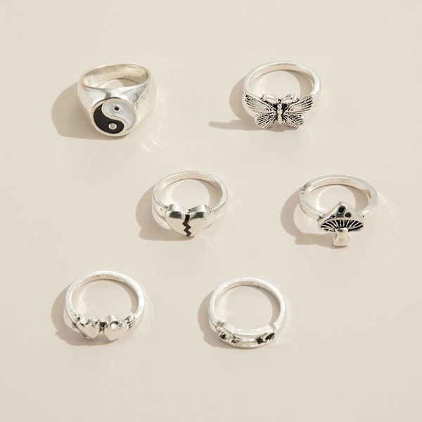 6 kpl / set Muoti Sormus Retro Pinottava metalliseos Butterfly Design Sormus Sormus Korut Asusteet