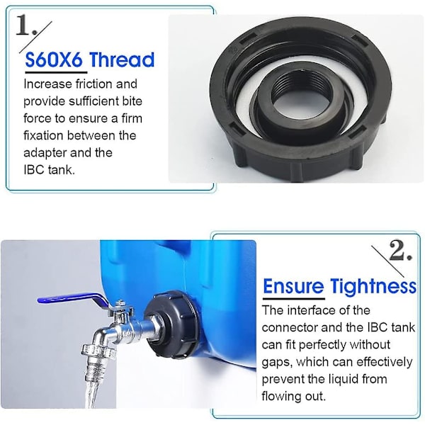 Ibc Dræntank Adapter S60x6 3/4&#39;&#39; Tapventil Ibc Tankhaneadapter Tankadapter Vandtankadapter Kugleventil