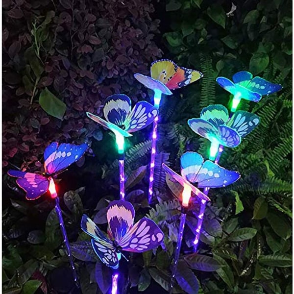 Pieces ulkona koristeelliset aurinkopuutarhavalot, aurinkoenergialla toimiva puutarhavalaistuspaketti Butterfly-monivärisellä LED-valolla