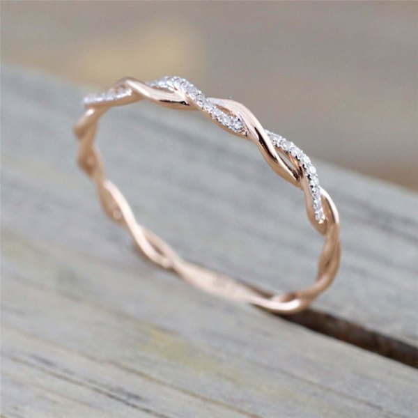 Kvinnor Ring Twisted Shape Strass Smycken Utsökt Bright Luster Ring för bröllop Golden US 5