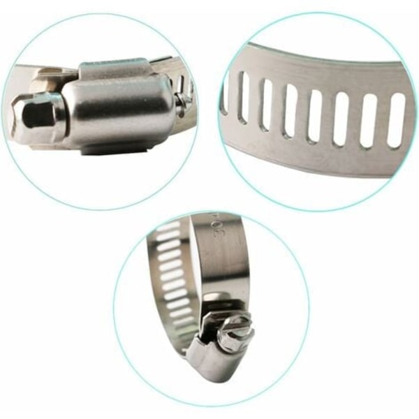 12 stykker justerbar slangeklemme Rustfrit stål slangeklemmer Clips Fastgørelse 10-16 mm Sølv