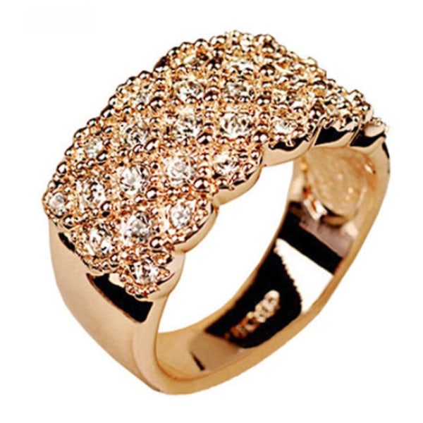 Lyx Dam Rhinestone Inlagd Finger Ring Bröllop Engagemang Smycken Present Golden
