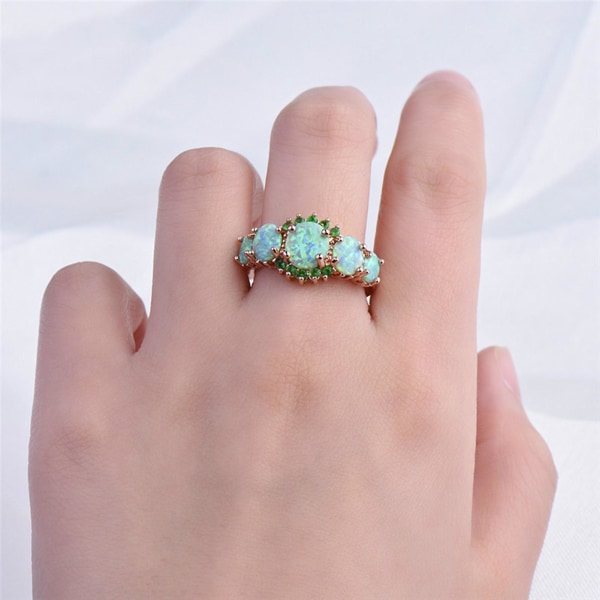 Kvinder Ring Geometrisk Faux Gem smykker Galvanisering Bright Luster Ring til bryllup Blue US 12