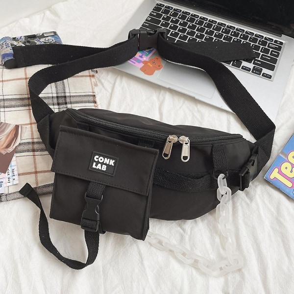 Kvinde College Style Enkel en-skulder messenger taske Blød pige pige Student Nylon talje taske A916-980 Black