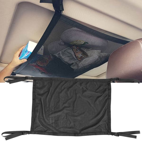 Svart Polyester Webbing Tak Mesh Oppbevaringsveske Håndtak Holdbar Multifunksjonell Taknett Tilbehør