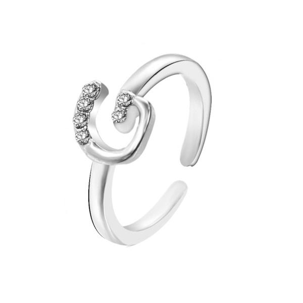 Mode Kvinder Simpel A til Z Engelsk Alfabet Bogstav Rhinestone Åben Ring smykker Silver B