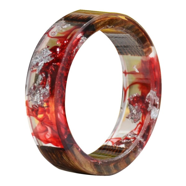 Kreativa kvinnor trä torkad blomma Transparent finger ring smycken födelsedagspresent Brown 1.7cm
