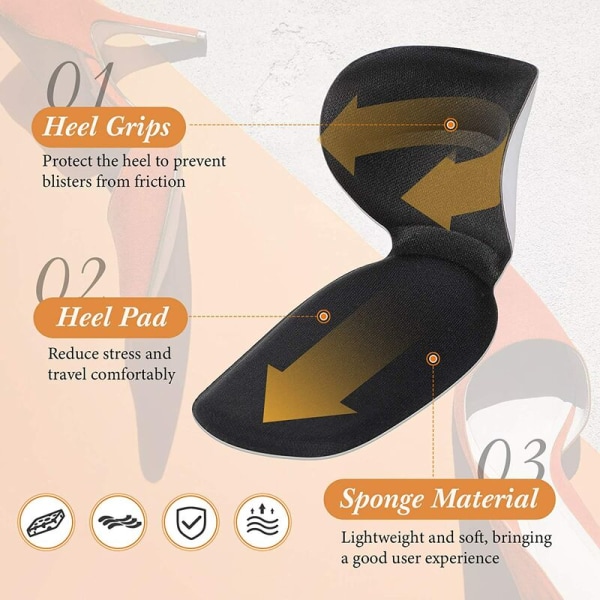 Pairs Heel Shoe Grip Korkokenkäpehmusteet Liner Heel Inserts Itseliimautuvat kengänpohjalliset Jalkojenhoitosuoja (musta)