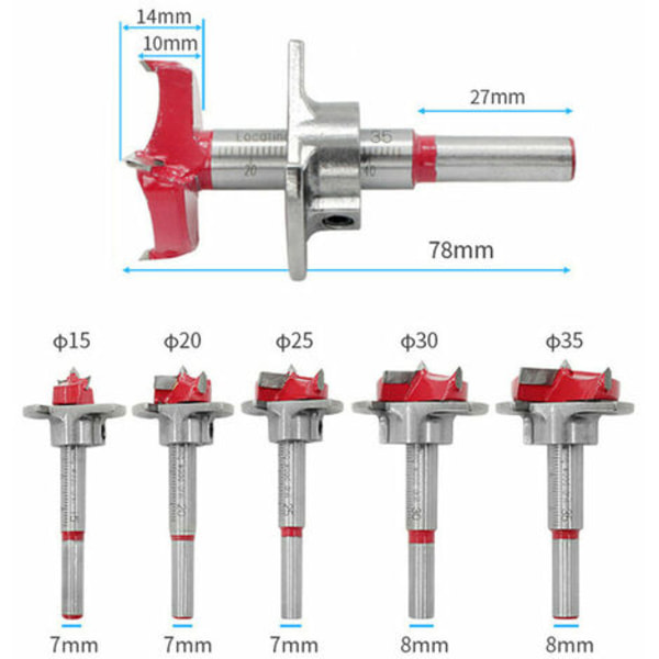 Drillpro 5 stk Forstner boresæt 15 20 25 30 35 mm træsneglskærer sekskantnøgle træbearbejdningshulsav til elværktøj