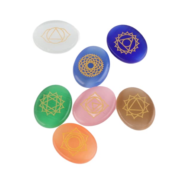 Chakra Krystal Healing Set med graverede håndsten - 7 stk
