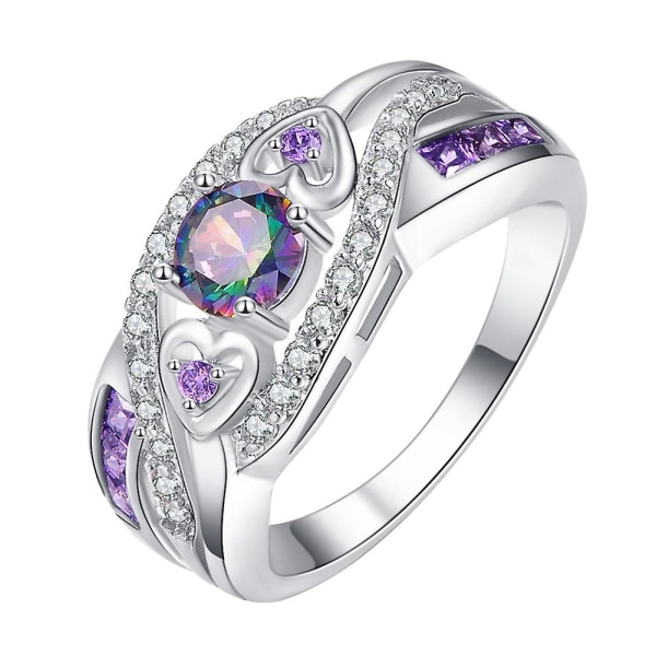 Forlovelse Bryllup Dobbelt Hjerte Cubic Zirconia Indlagt Bridal Finger Ring smykker US 6