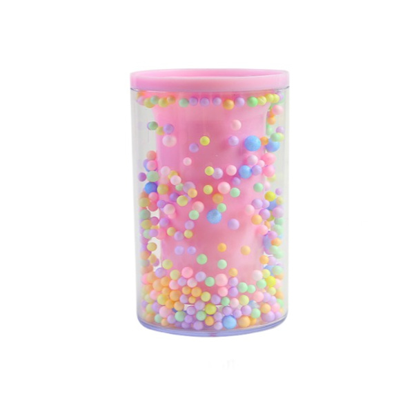 11*7cm En Kreativ Akryl Fancy Color Foam Pennhållare Söt tecknad kontorsmaterial Multifunktionell förvaring Pennhållare för studenter -Rund Rosa,