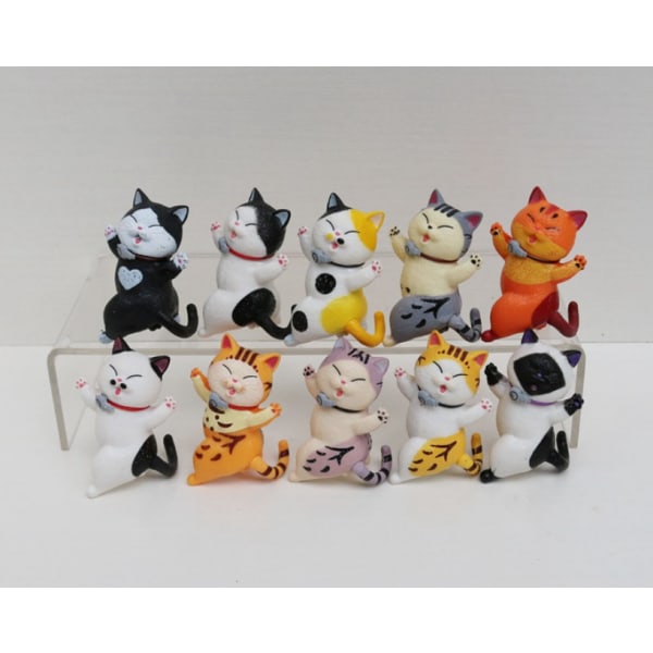 10 roterande katter jublande kattfigurer tecknad kattunge docka leksak prydnad blind box docka små leksaker