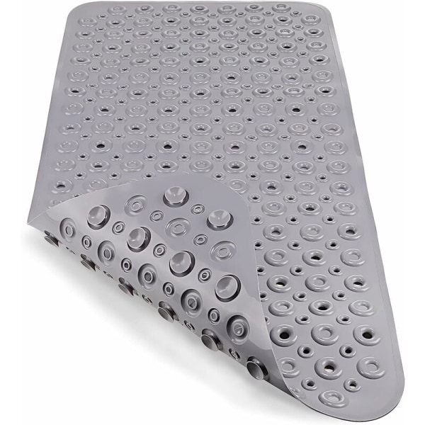 88*40 cm Ny stort badekar elastisk PVC Maskinvaskbar skridsikker måtte Gulvmåtte Badeværelsesmåtte med afløbshul Lysegrå