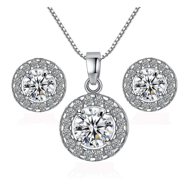 Fashion Shiny Rhinestone Pendent Crystal Bröllop Halsband Örhängen Smycken Set