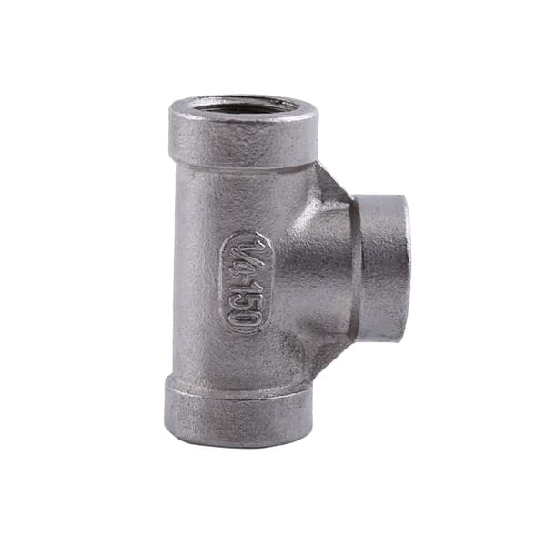 Rustfrit stål 304 3-vejs indvendigt gevind rørfitting 1 4 tommer 37 mm