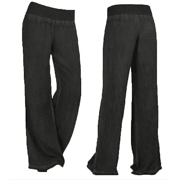 Kvinders elastiske taljebukser med brede ben Black 4XL