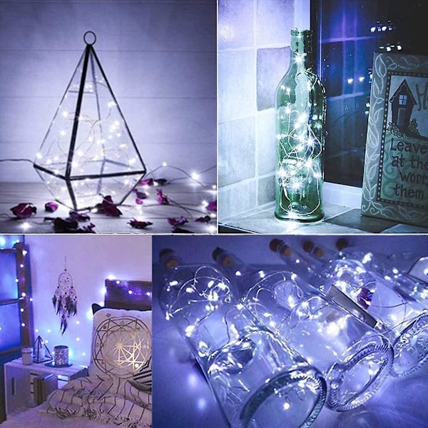 Vinflaskljus, kallvit, 2m Längd 20LED, 9st