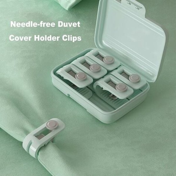 12 stk. dynebetræk clips, skridsikre dyneclips med æske, høj elasticitet dyneclips, skridsikre nålefri clips, dyneclips til at holde dynen på plads (grøn)