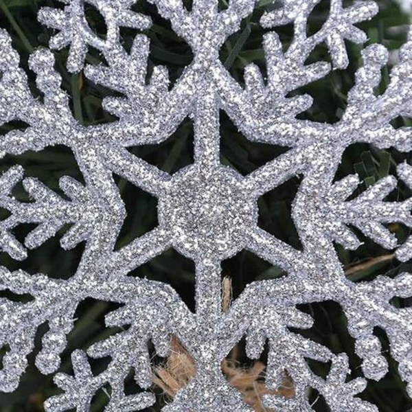 20st juldekorativa snöflingor till julgran - Diameter: 10cm - Silver