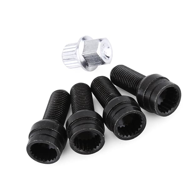 M14x1 5mm Sort Stål Hjulbolt Låsemøtrik Sæt Med Nøgle 4+1