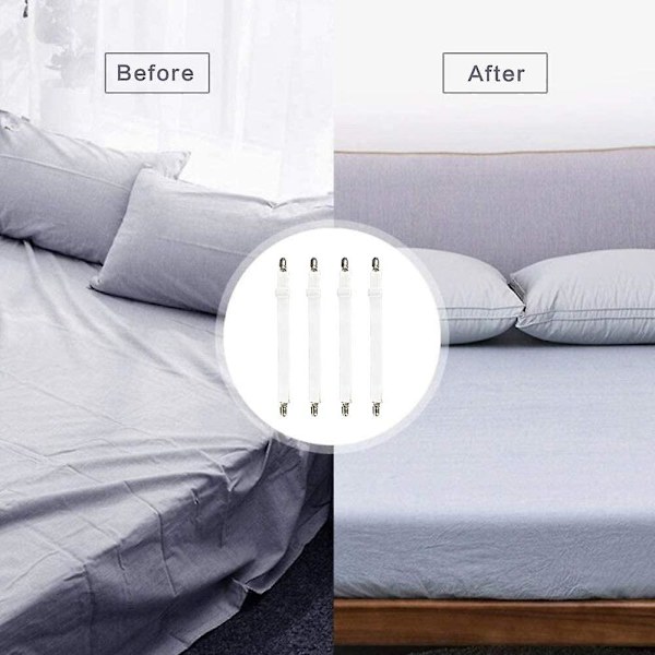 Set med 4 Sängkläder Tillbehör Justerbar Lakan Bår Elastisk Lakan Rem, För Lakan, Soffa, Cover - 30cm Till 120cm, Vit