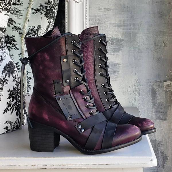 Retro Mid Martin læderstøvler til kvinder Black 35